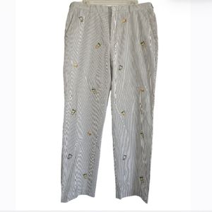 Brooks Brothers White & Navy Striped Embroidered Chinos